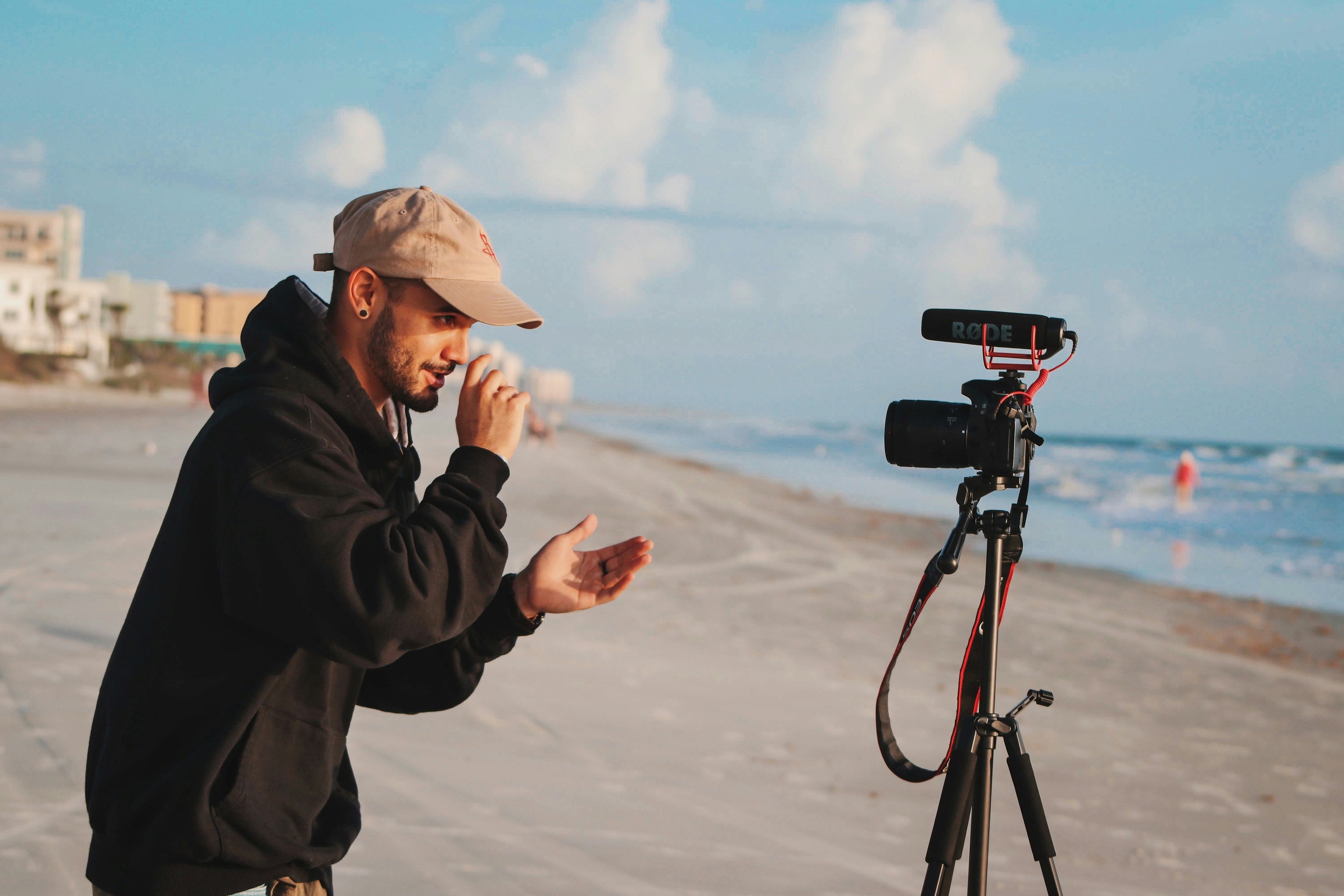 Content creator filming on location